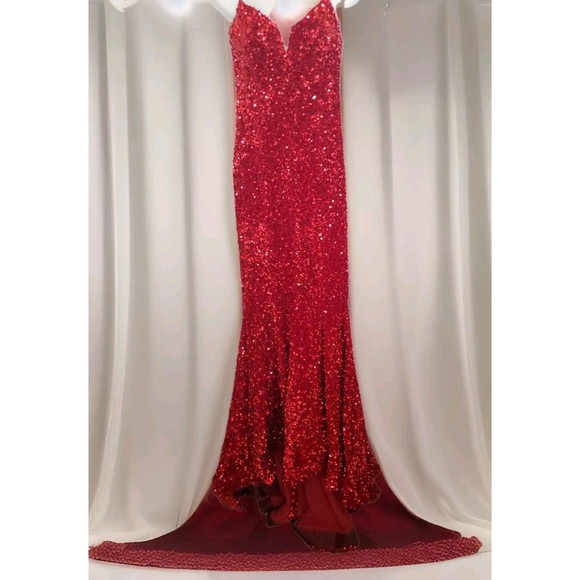 Portia & Scarlett Sz 6 Red Sequin Strapless Mermaid Prom Dress Jessica Rabbit - Picture 1 of 14